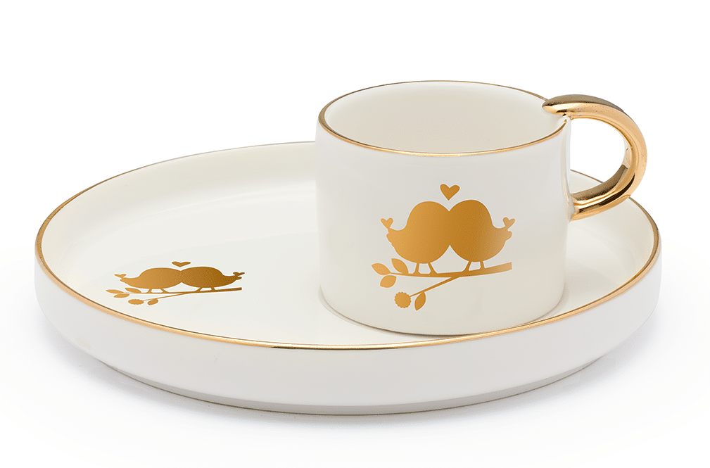 18017-4 (1) فنجان شاي مدهب بطبق ايلبس - الصورة 1