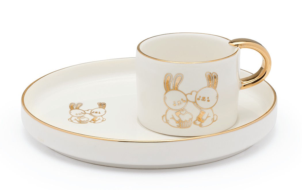 18017-6 (1) فنجان شاي مدهب بطبق ايلبس - الصورة 1