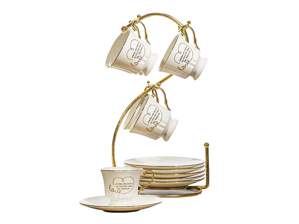 3033 -2 (1) طقم قهوة استاند لاف خط مدهب - الصورة 1