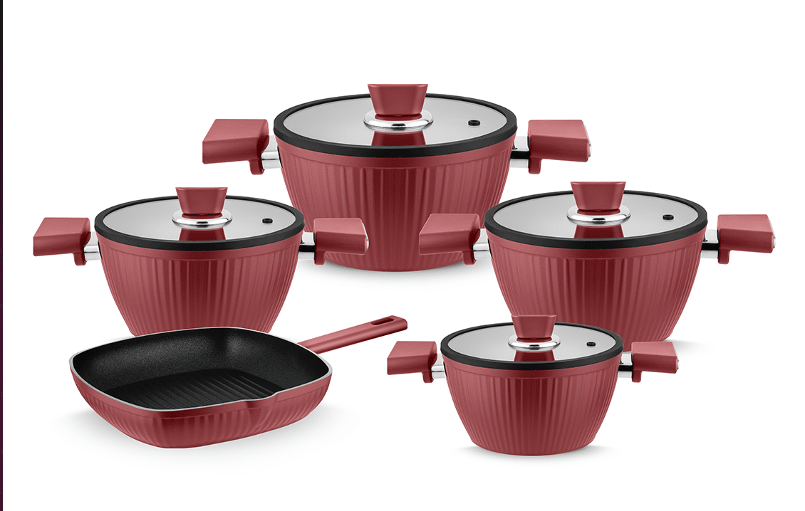 حلة استيرديا 9 ق تيفلون غطاء سيلكون حلة 28 سم + جريل - brown حلة استيرديا 9 ق تيفلون غطاء سيلكون حلة 28 سم + جريل - الصورة 1