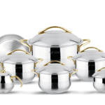 حلة تركى 13 ق استيل حلة 28 سم بومبية + براد + كسرولة + مقلاية lines gold