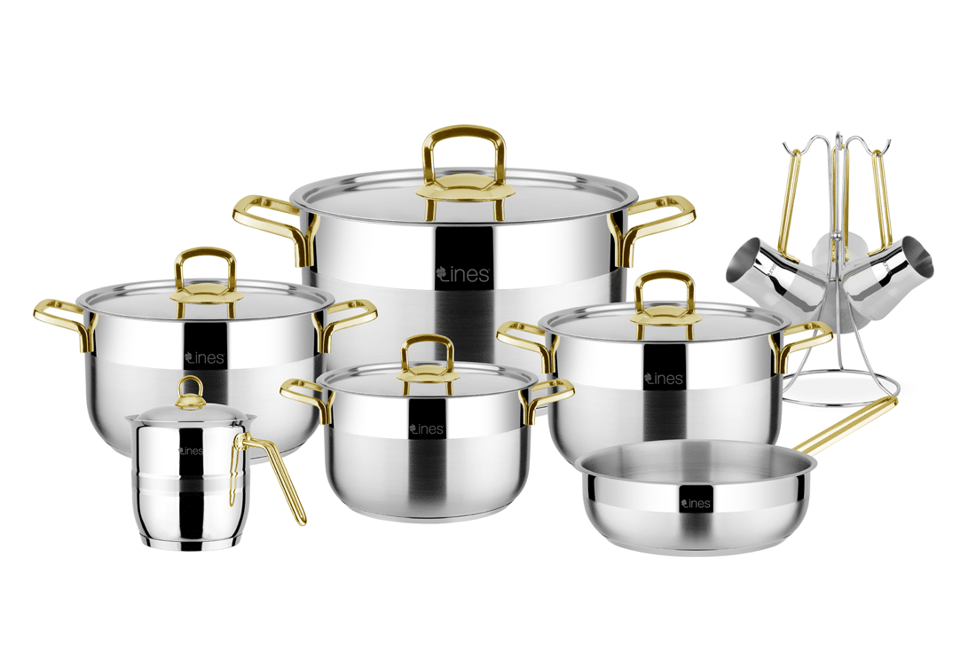 حلة تركى 15 ق استيل حلة 28 سم فيلدن كنك + لبانة + مقلاية -Gold حلة تركى 15 ق استيل حلة 28 سم فيلدن كنك + لبانة + مقلاية -Gold - الصورة 1