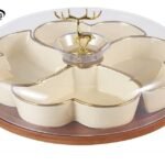 طقم تسالي بورسلين ٦ قطع مع حامل وغطاء أكريلك – الأندلس