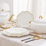 طقم عشاء بورسلين مضلع مدهب ٦٢ قطعة – الأندلس