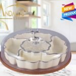 طقم تسالي بورسلين ٦ قطع مع حامل وغطاء أكريلك