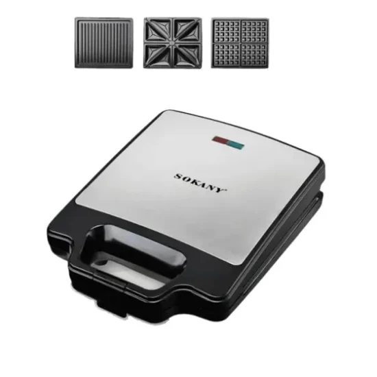 ساندوتش ميكر سوكاني 3 في 1، عدد 3 شرائح، 1400 وات، اسود - SK-BBQ-852