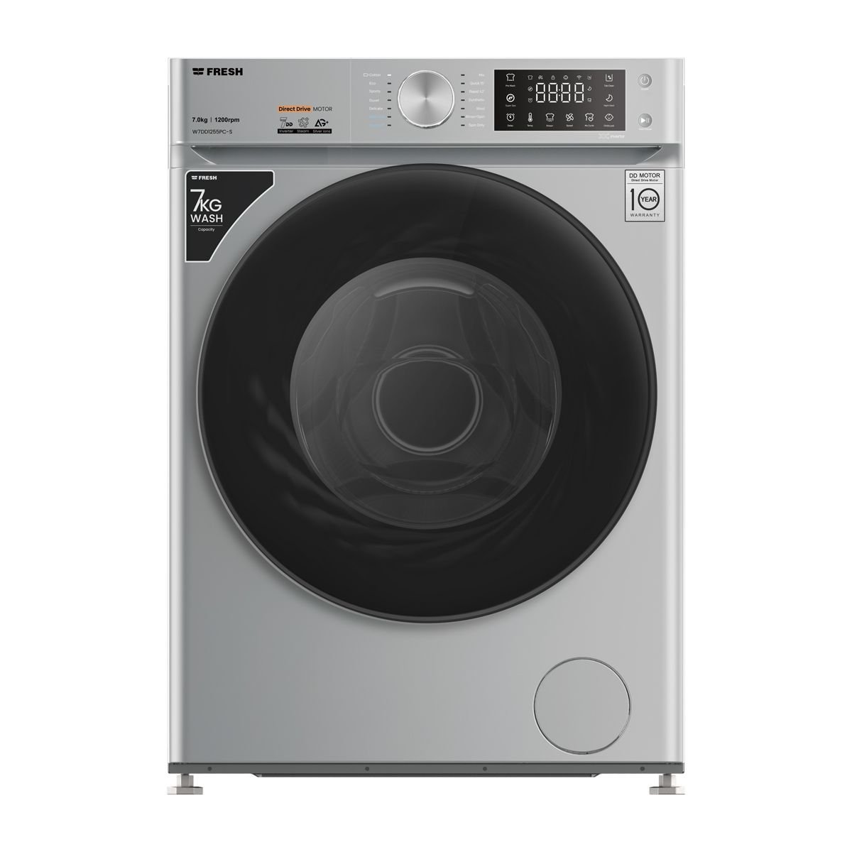 w7dd1255pc-s غسالة ملابس أوتوماتيك فريش 7 كجم أنفرتر موتور- دفع مباشر - سيلفر - الصورة 1