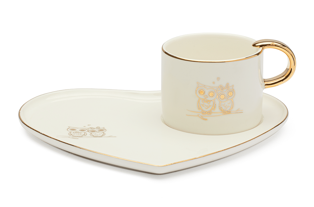 18018-4 (1) فنجان شاي مدهب بطبق قلب - الصورة 1