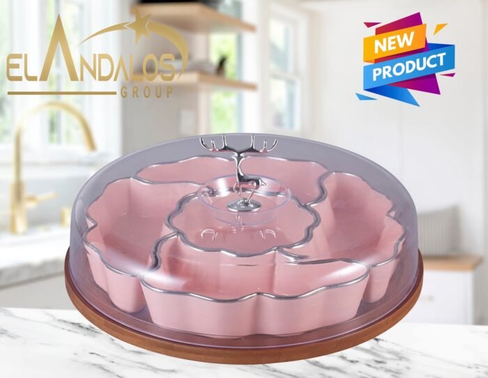 ⁦طقم تسالي بورسلين ٦ قطع مع حامل وغطاء أكريلك⁩ - الصورة ⁦3⁩