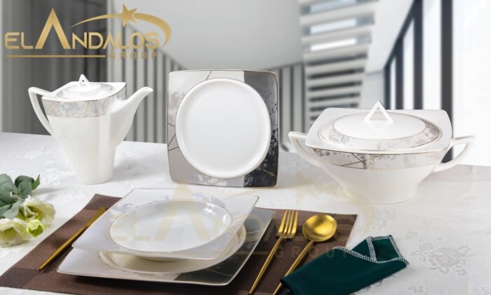⁦طقم عشاء بورسلين سكوير مذهب – الأندلس (62 قطعة) #2⁩ - الصورة ⁦1⁩
